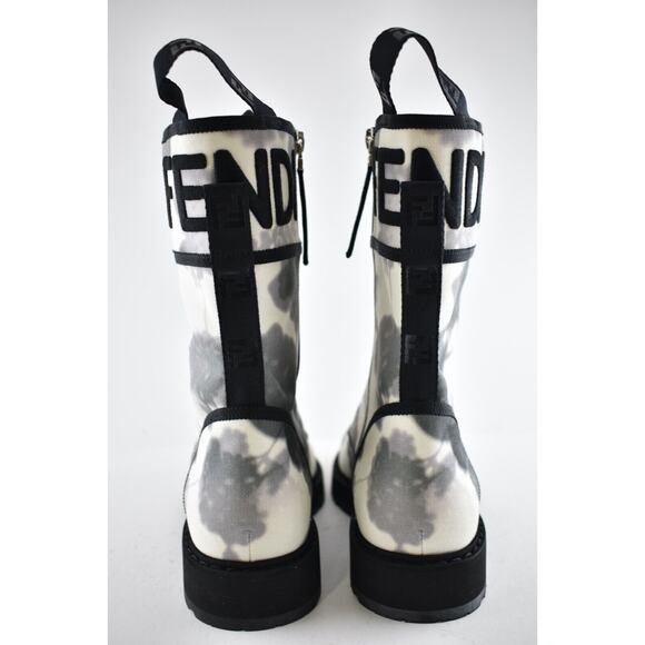 Fendi Black Grey White Tie Dye Canvas Lace Up Tie Logo Combat Biker Boot 38.5 - Picture 11 of 12